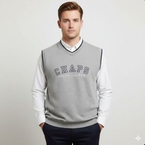 Chaps Ralph Lauren  Light Gray V-Neck Men's Sweater Vest
